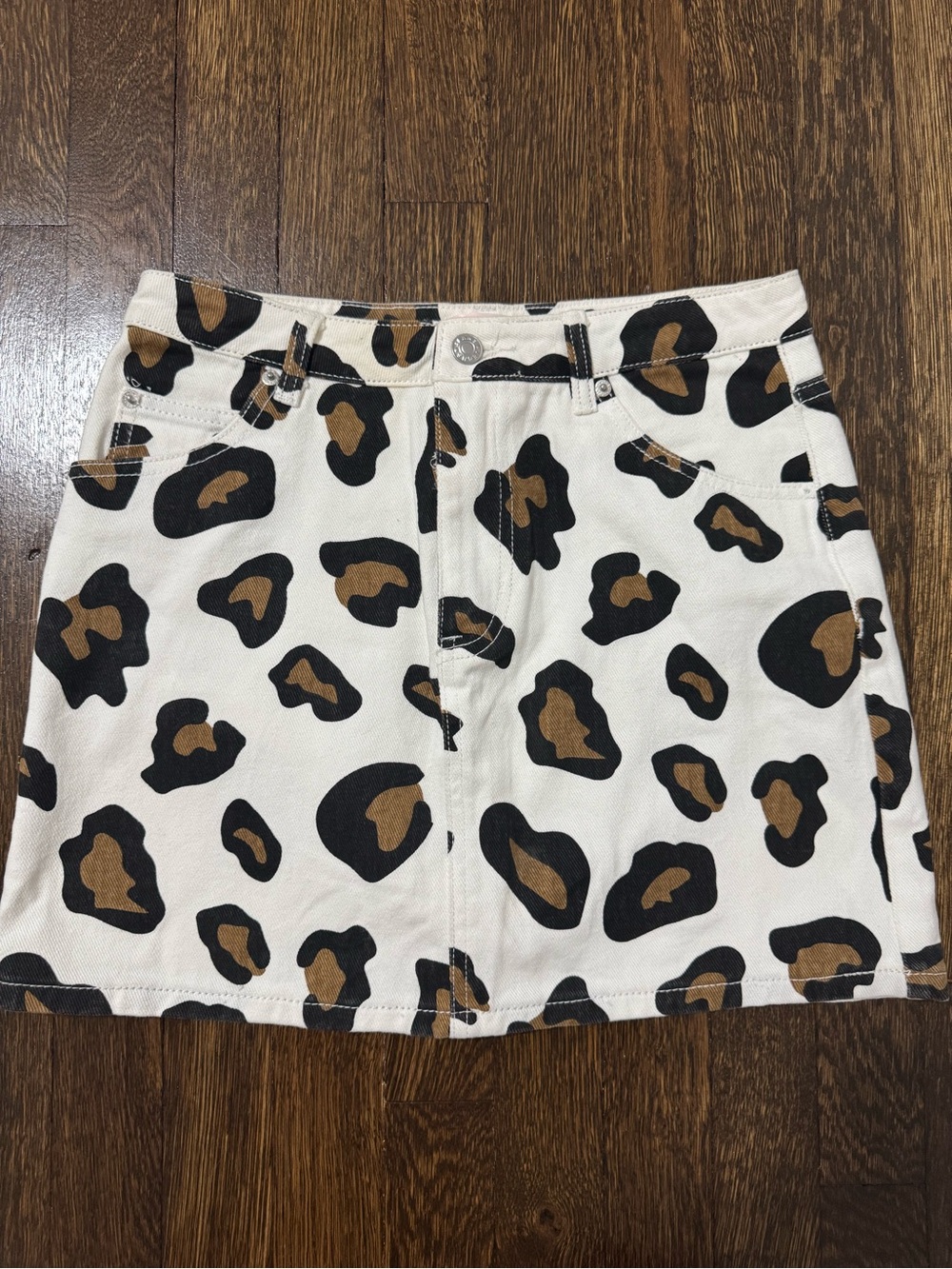 Leopard Print Mini Skirt - White with Black & Brown Spots